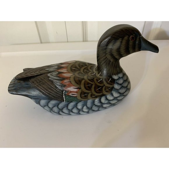 Vtg Hand Painted Wooden Duck Fowl Tabletop Sculpture ~ Peoples Republic of China - Picture 2 of 7